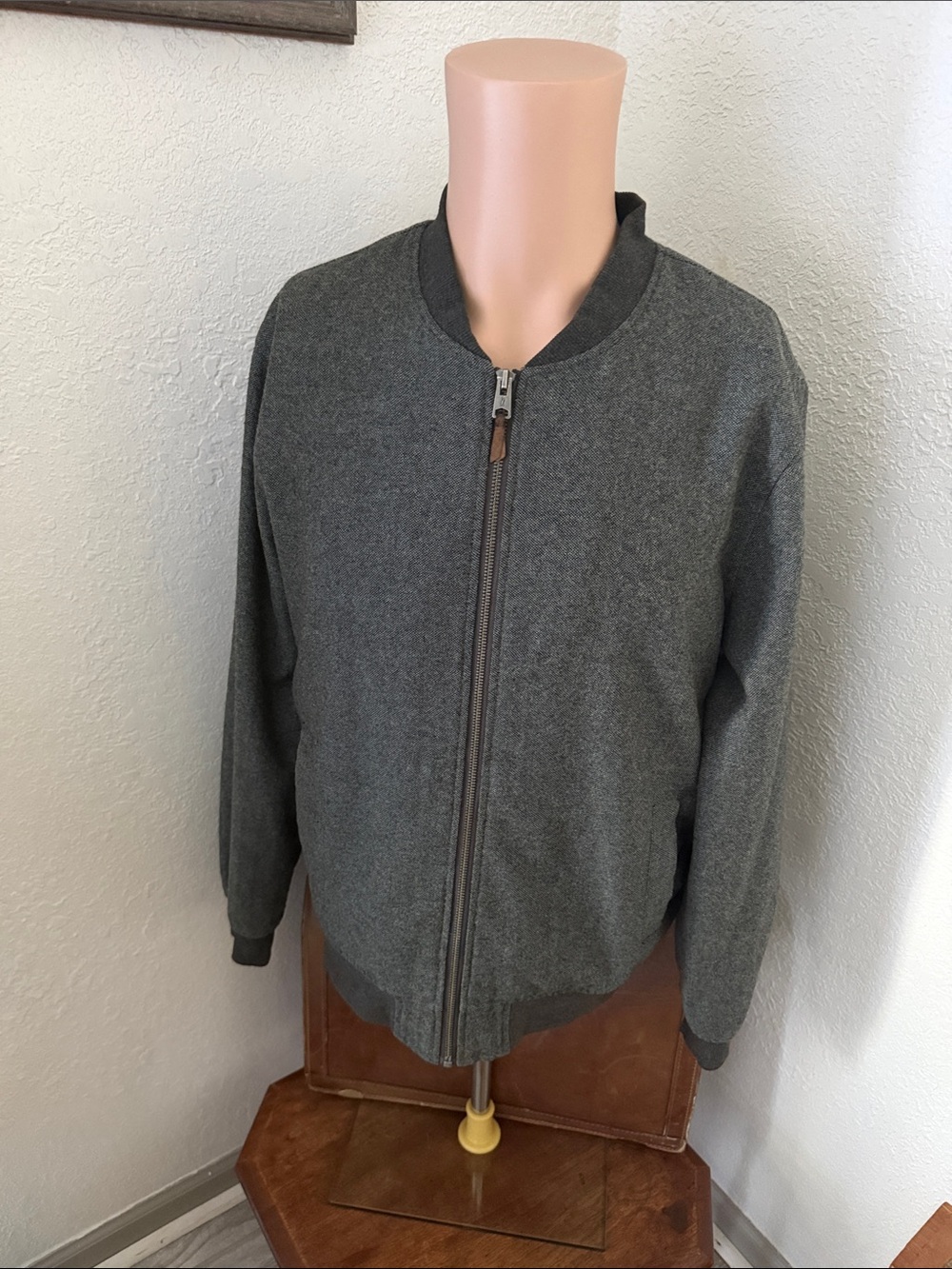 Astrneme Men's Grey Zip-Front Bomber Sweater